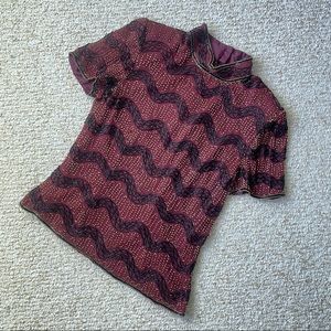 Papell boutique evening silk sequin beaded top - M